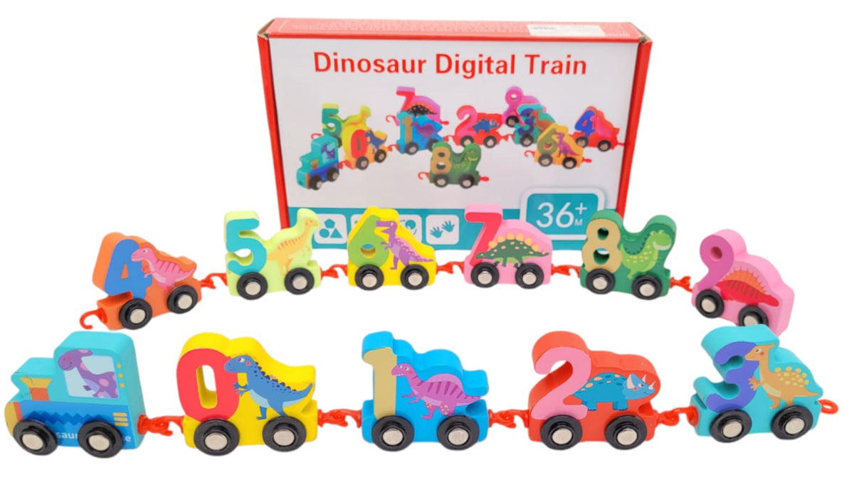 Tren Numérico Didáctico de Madera con Dinosaurios