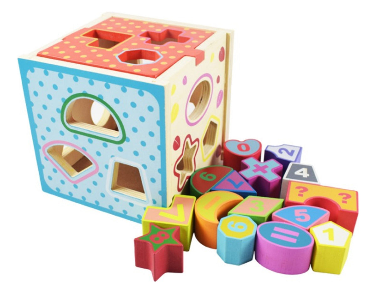 Cubo Didáctico en Madera Clasificador Numérico y Matemático