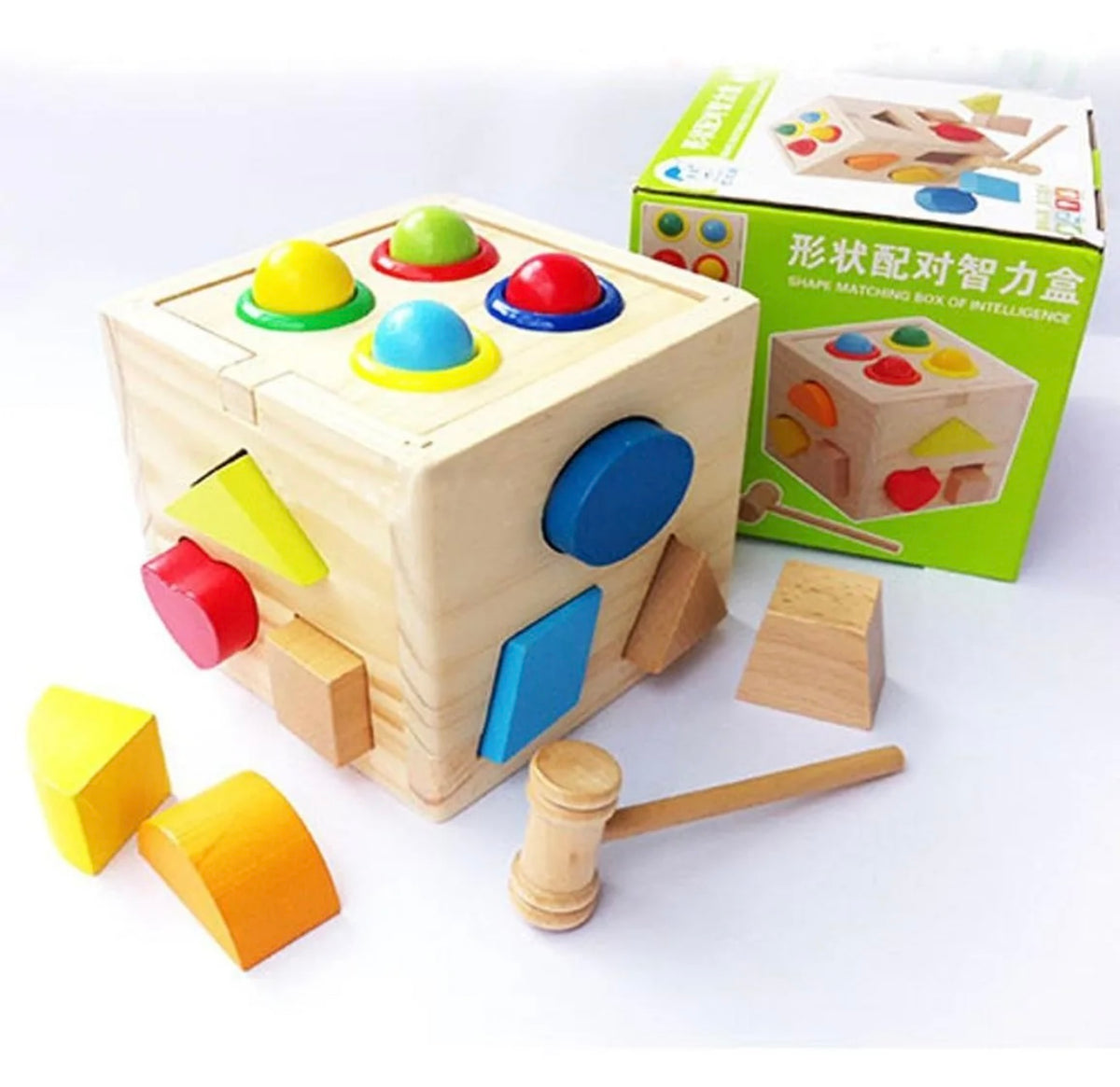 Cubo Didáctico en Madera de Golpear y Encajar