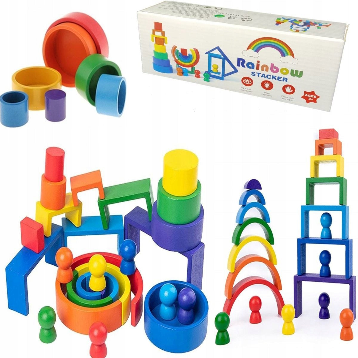 Set de Bloques Apilables Arcoíris en Madera Rainbow