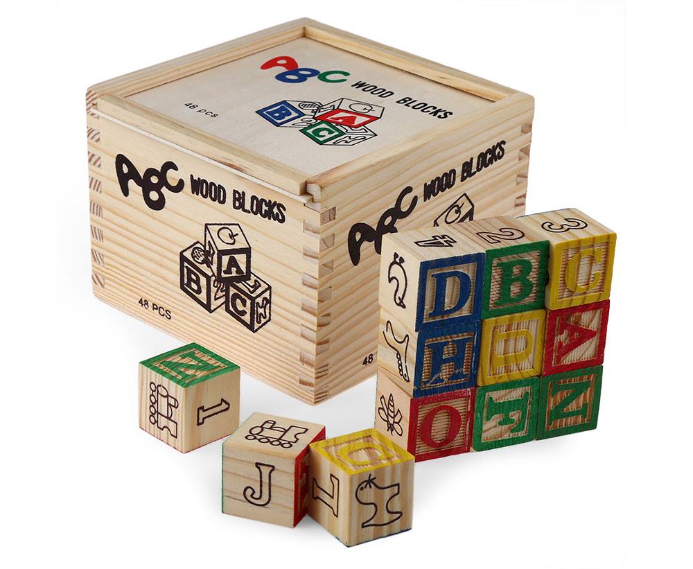 Set Maxi de Bloques de Madera Abecedario y Números 48 Piezas